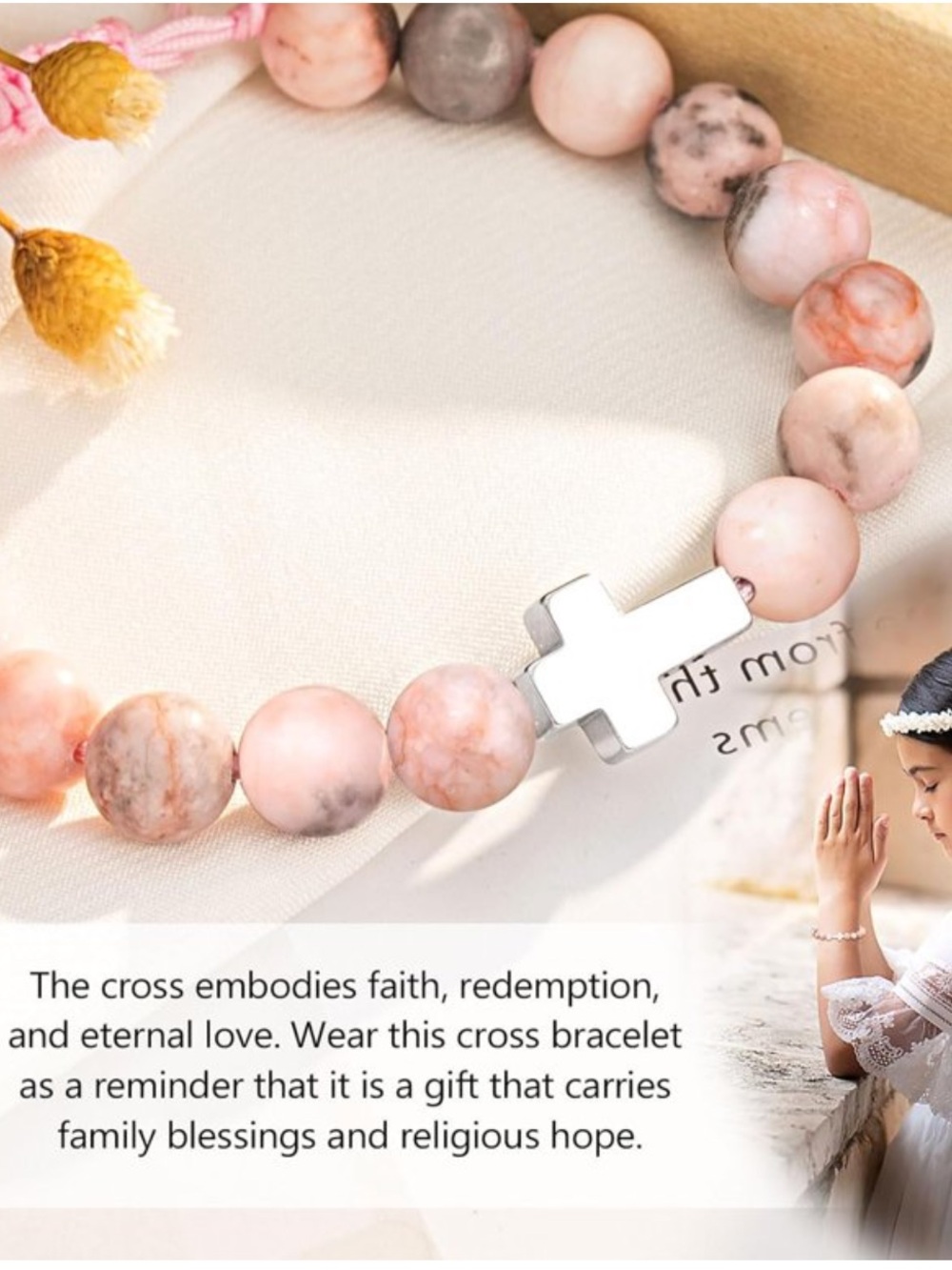 #2643**Pink and Gray Beaded Cross Stretch Bracelet - Picture 17 of 17